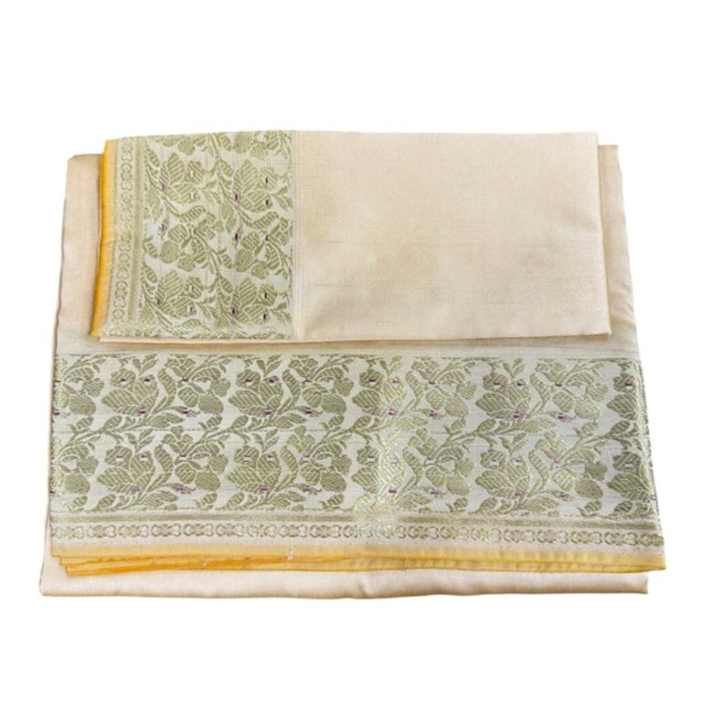 NEW‎ Indian WomensBrocade Artificial/ART Silk Sari SAREES CREAM W/Blouse Piece